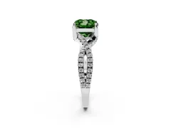 Fancy Green Cushion Cut Diamond Twist Pavé Solitaire Engagement Ring Set in White gold with Prong Setting
