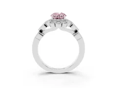Fancy Pink Oval Cut Diamond Solitaire Ring Set in White gold with Milgrain Pavé Heart Band