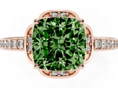 Fancy Green Cushion Cut Diamond Halo Ring Set in Rose gold with Channel Set Band and Prong Setting