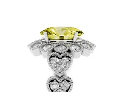 Fancy Yellow Oval Cut Diamond Solitaire Ring Set in Platinum with Milgrain Pavé Heart Band