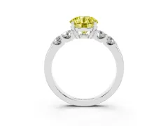 Fancy Yellow Round Cut Diamond Five-Stone Prong Set Engagement Ring Set in Silver with Channel Band