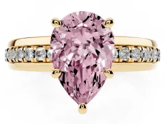Fancy Pink Pear Cut Diamond Solitaire Ring Set in Yellow gold with Channel Set Band and Prong Setting
