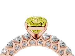 Fancy Yellow Radiant Cut Diamond Solitaire Ring Set in Rose gold with Shared Prong Pavé Band