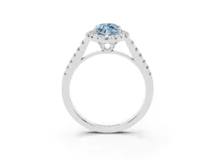 Fancy Blue Marquise Cut Diamond Pavé Halo Engagement Ring Set in White gold with Pavé Band and Prong Setting