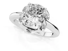Radiant Cut Diamond Round Cluster Halo Ring Set in Platinum with Solitaire Band and Prong Setting