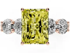 Fancy Yellow Radiant Cut Diamond Five-Stone Prong Set Ring Set in Rose gold with Classic Band