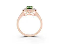 Fancy Green Emerald Cut Diamond Halo Cluster Engagement Ring Set in Rose gold with Solitaire Band and Prong Setting