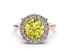 Fancy Yellow Round Cut Diamond Cluster Halo Solitaire Ring Set in Rose gold with Prong Setting