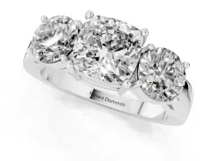 Cushion Cut Diamond Three-Stone Ring Set in White gold with Round Side Stones and Classic Band