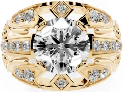 Round Cut Diamond Art Deco Ring Set in Yellow gold with Pavé Split Shank
