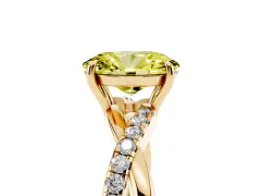 Fancy Yellow Oval Cut Diamond Twisted Pavé Band Ring Set in Yellow gold with Prong Setting