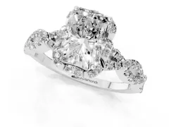 Radiant Cut Diamond Halo Twist Band Solitaire Ring Set in Platinum with Prong-Set Center Stone