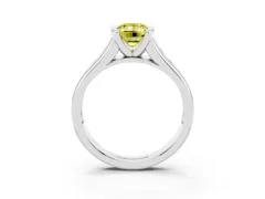 Fancy Yellow Emerald Cut Diamond Bezel-Set Solitaire Ring Set in Silver with Channel-Set Band