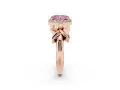 Fancy Pink Radiant Cut Diamond Halo Floral Band Ring Set in Rose gold with Prong Setting