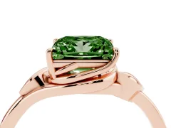 Fancy Green Princess Cut Diamond Solitaire Ring Set in Rose gold with Polished Twist Band