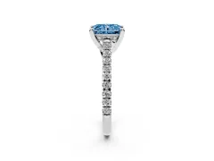 Fancy Blue Radiant Cut Diamond Solitaire Ring Set in White gold with Brilliant Pavé Band and Prong Setting