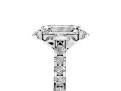 Emerald Cut Diamond Solitaire Ring Set in Silver with Pavé Band and Floral Prong Setting
