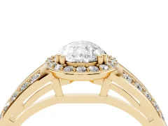 Pear Cut Diamond Halo Ring Set in Yellow gold with Double Pavé Split Shank