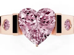 Fancy Pink Heart Cut Diamond Channel-Set Band Ring Set in Rose gold with Bezel Prong Setting