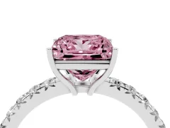 Fancy Pink Princess Cut Diamond Pavé Solitaire Engagement Ring Set in Platinum with Prong Setting
