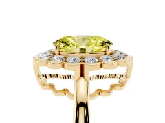 Fancy Yellow Oval Cut Diamond Halo Cluster Engagement Ring Set in Yellow gold with Solitaire Band and Prong Setting
