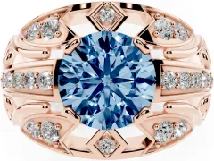 Fancy Blue Round Cut Diamond Art Deco Ring Set in Rose gold with Pavé Split Shank