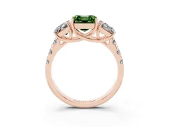 Fancy Green Asscher Cut Diamond Three-Stone Ring Set in Rose gold with Pavé Band