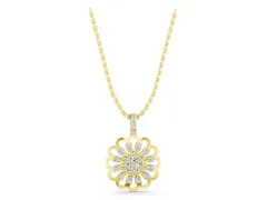 Round Diamond Floral Halo Pendant Set in Yellow gold with Prong-Set Cluster