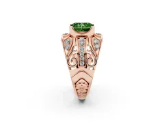 Fancy Green Radiant Cut Diamond Art Deco Ring Set in Rose gold with Pavé Split Shank