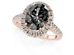 Fancy Black Oval Cut Diamond Halo Pavé Engagement Ring Set in Rose gold with Prong Setting