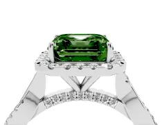 Fancy Green Asscher Cut Diamond Halo Twist Band Solitaire Ring Set in Silver with Prong Setting