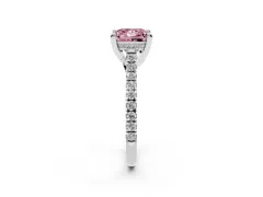 Fancy Pink Princess Cut Diamond Solitaire Ring Set in White gold with Brilliant Pavé Band and Prong Setting