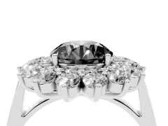 Fancy Black Round Cut Diamond Floral Double Halo Ring Set in White gold with Round Petals