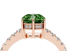 Fancy Green Cushion Cut Diamond Solitaire Engagement Ring Set in Rose gold with Pavé Band and Prong Setting