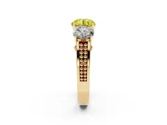 Fancy Yellow Round Cut Diamond Three-Stone Ring Set in Yellow gold with Textured Band