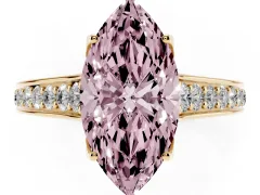 Fancy Pink Marquise Cut Diamond Solitaire Pavé Engagement Ring Set in Yellow gold with Prong Setting