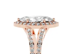 Marquise Cut Diamond Halo Split Shank Pavé Ring Set in Rose gold with Prong Setting