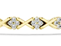 Round Diamond Prong-Set Tennis Bracelet Set in Yellow gold with X-Link Band