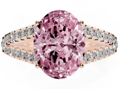 Fancy Pink Oval Cut Diamond Split Shank Pavé Engagement Ring Set in Rose gold with Prong-Held Center Stone