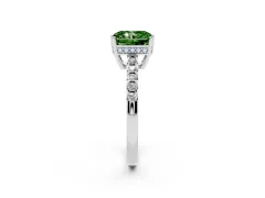 Fancy Green Radiant Cut Diamond Solitaire Engagement Ring Set in White gold with Pavé Band and Prong Setting