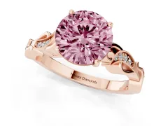 Fancy Pink Round Cut Diamond Vine Band Solitaire Ring Set in Rose gold with Milgrain Prong Setting