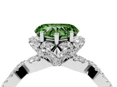Fancy Green Heart Cut Diamond Halo Twist Band Solitaire Ring Set in Silver with Prong-Set Center Stone