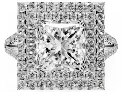 Princess Cut Diamond Double Halo Ring Set in Silver with Pavé Band