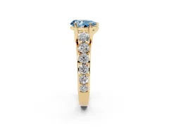 Fancy Blue Pear Cut Diamond Pavé Engagement Ring Set in Yellow gold with Prong Setting