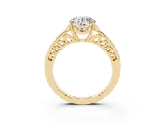 Round Cut Diamond Halo Ring Set in Yellow gold with Channel Set Band and Prong Setting