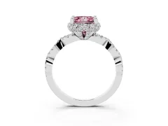 Fancy Pink Princess Cut Diamond Halo Twist Band Solitaire Ring Set in White gold with Prong-Set Center Stone