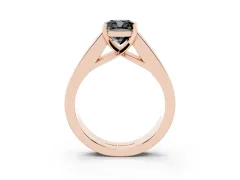 Fancy Black Cushion Cut Diamond Solitaire Ring Set in Rose gold with Channel-Set Accent Stones and Prong Setting