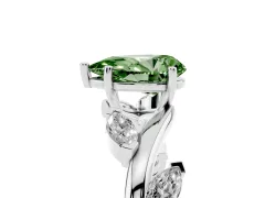 Fancy Green Pear Cut Diamond Solitaire Ring Set in Silver with Twisted Marquise Accent Band