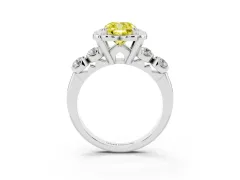 Fancy Yellow Cushion Cut Diamond Floral Halo Ring Set in Platinum with Shared Prong Band