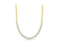 Round Diamond Tennis Necklace Set in Yellow gold with Prong Setting and Bead Chain